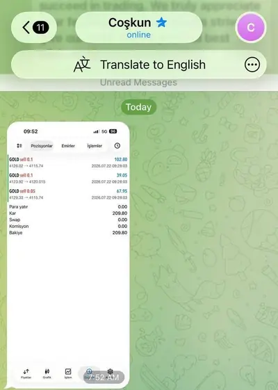 Coşkun — Gold sell result shared on Telegram, 22 July